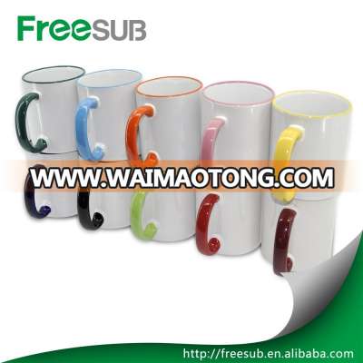 rim and handle color ceramic 11oz sublimation mug, mug for heat press